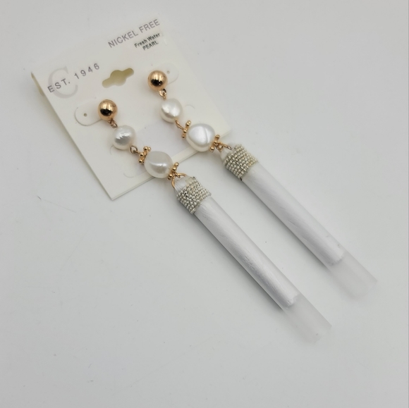 Fresh water pearl white tassel earrings nickel free - Picture 4 of 4